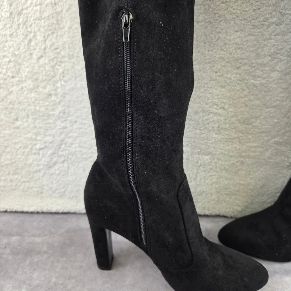 JESYNA Womens Black Faux Suede Over The Knee Block Heel Boots Size 9.5 US